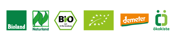 KI generiert: Das Bild zeigt diverse Bio-Siegel: Bioland, Naturland, Bio-Siegel, EU-Biosiegel, Demeter, Ökokiste.
