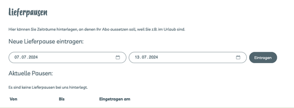 Lieferpause eintragen