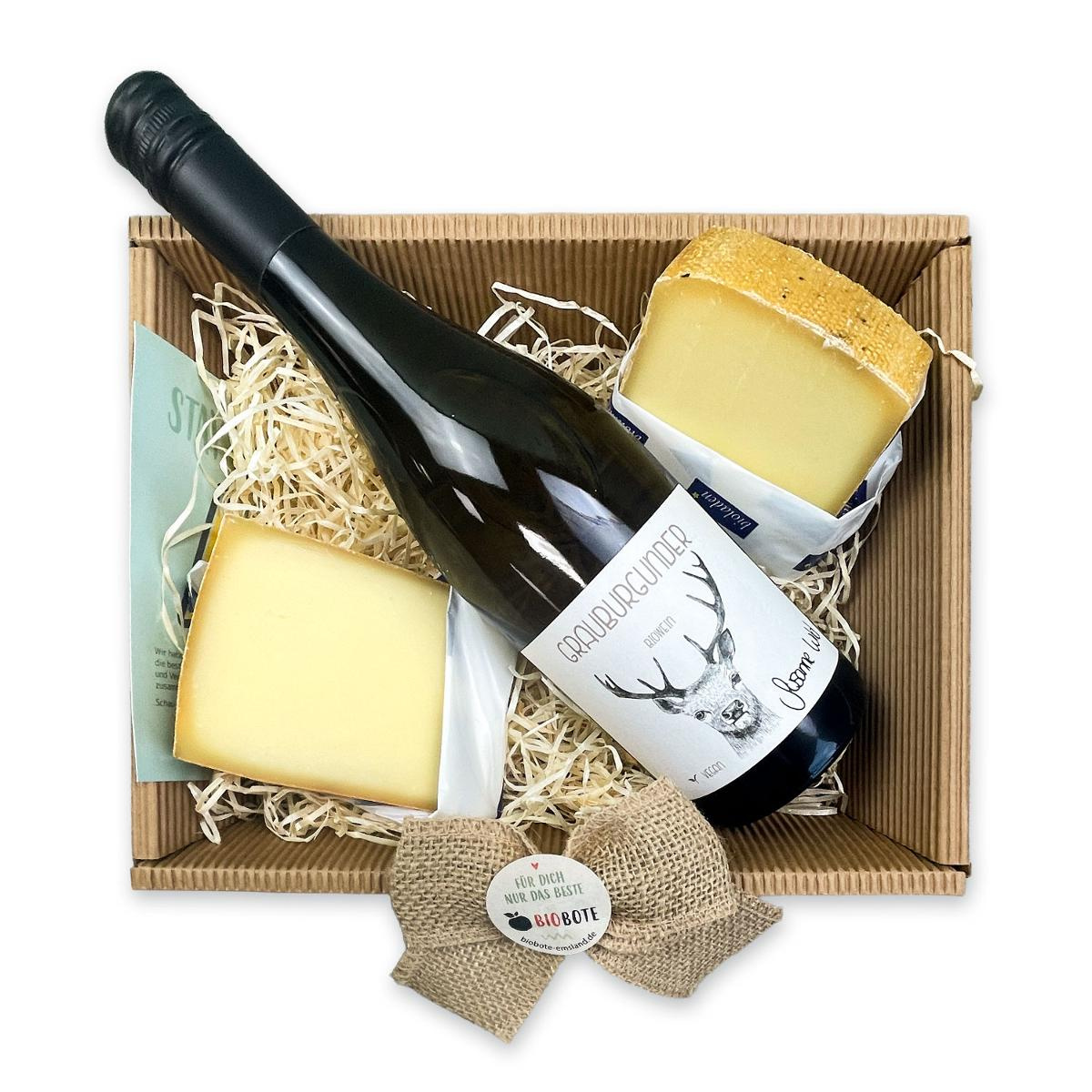 Präsentkorb Bergkäse und Wein