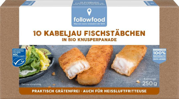 Produktfoto zu followfood - Kabeljau-Fischstäbchen, tiefgekühlt - 250g