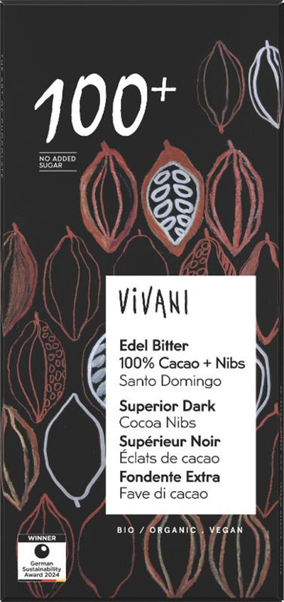Produktfoto zu Vivani - Edel Bitter 100% und Nibs - 80g