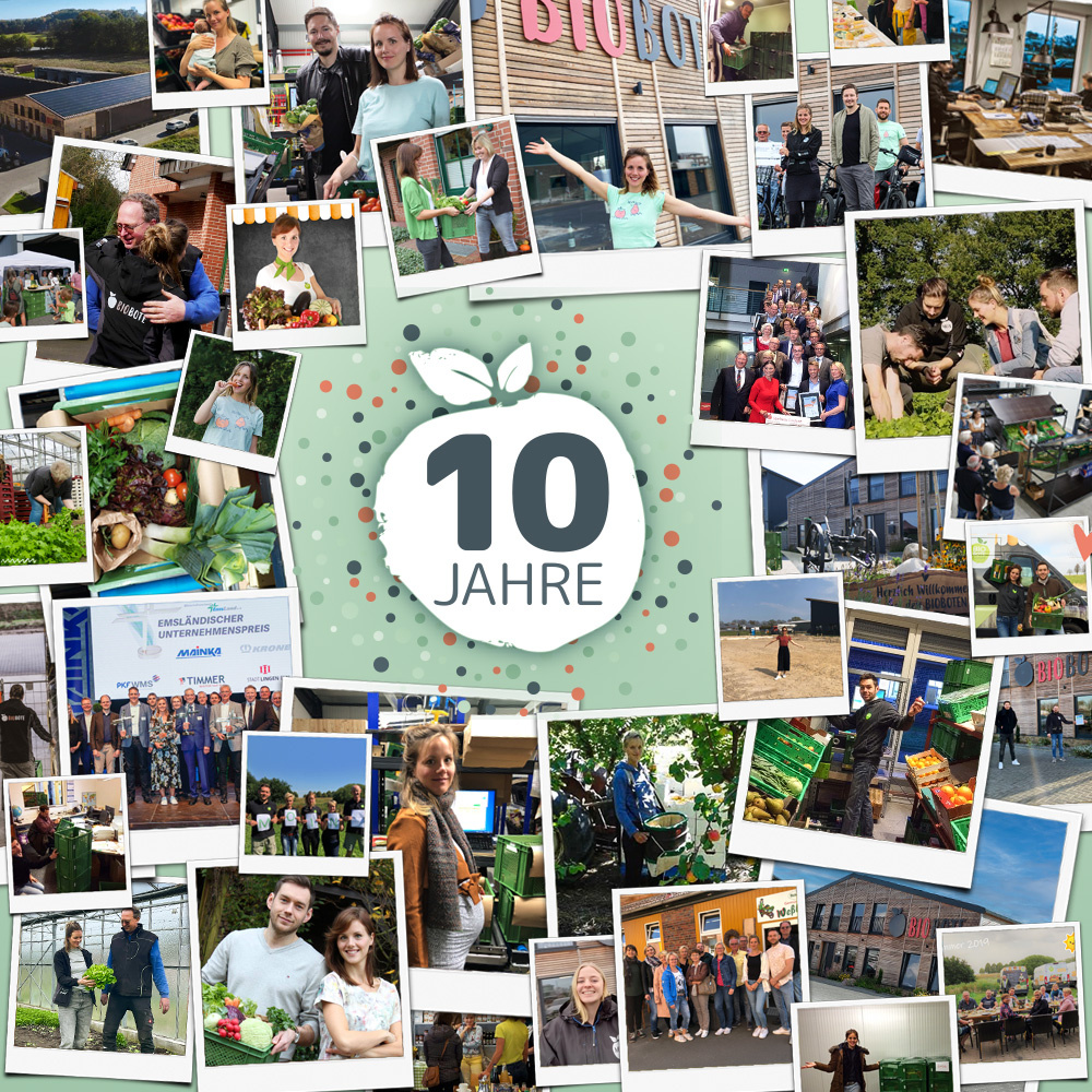 KI generiert: Collage von Fotos rund um das Thema "10 Jahre" Jubiläum.