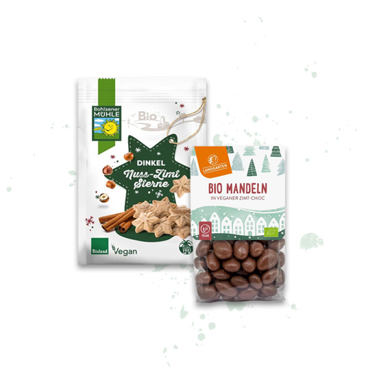 Adventskalender Tür 15: Dinkel Nuss Zimtsterne, vegane Schokomandeln