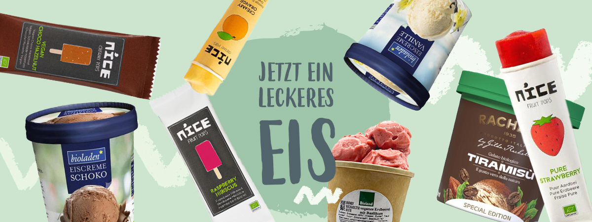 KI generiert: Verschiedene Eisprodukte mit dem Text: "Jetzt ein leckeres Eis".