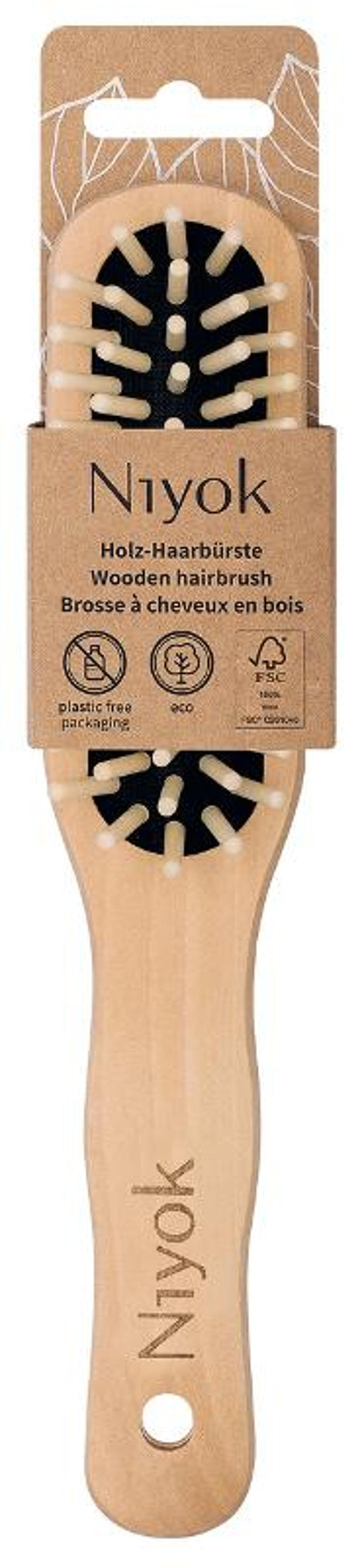 Produktfoto zu Niyok - Haarbürste länglich mit Holznoppen
