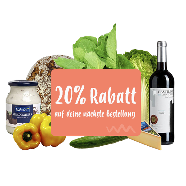 KI generiert: Lebensmittel mit 20% Rabatt für nächste Bestellung.
