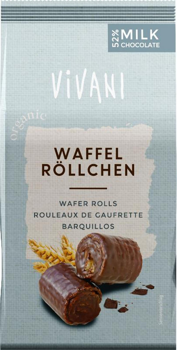 Produktfoto zu Vivani Waffelröllchen Vollmilch - 125 g