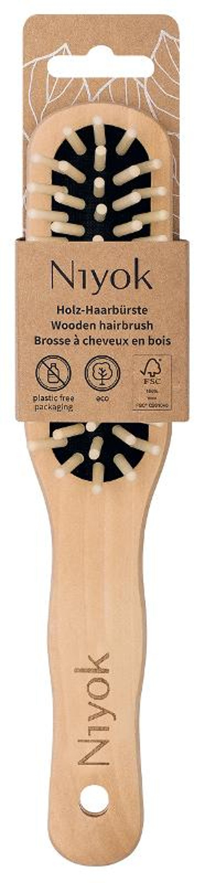 Produktfoto zu Niyok - Haarbürste länglich mit Holznoppen