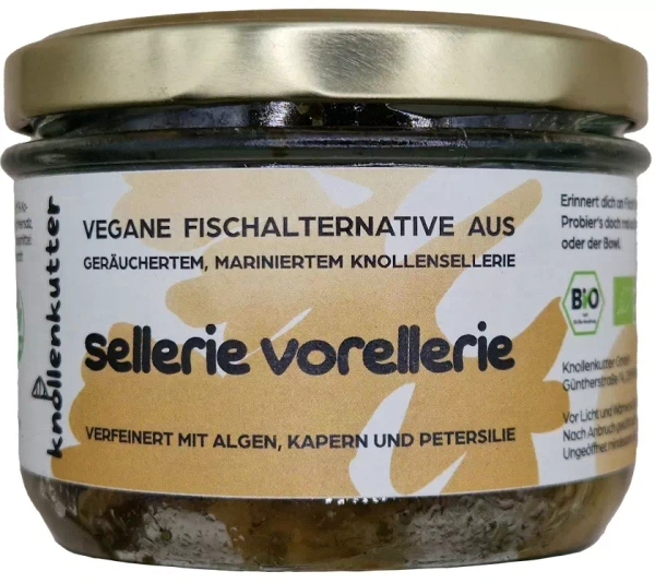 Produktfoto zu sellerie vorellerie - vegane Fischalternative aus geräuchertem, mariniertem Knollensellerie - 160g
