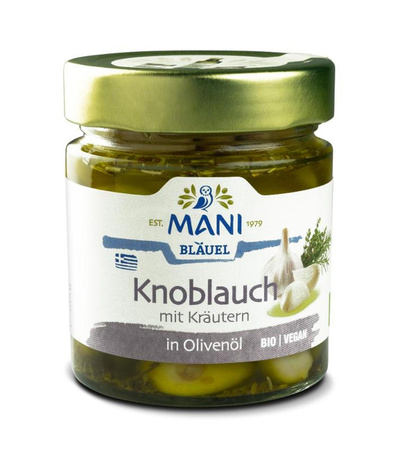 Produktfoto zu Mani Bläuel - Knoblauch in Olivenöl - 185g