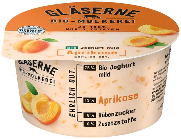 Produktfoto zu Gläserne Molkerei - Joghurt pur Aprikose, 3,5% - 150g