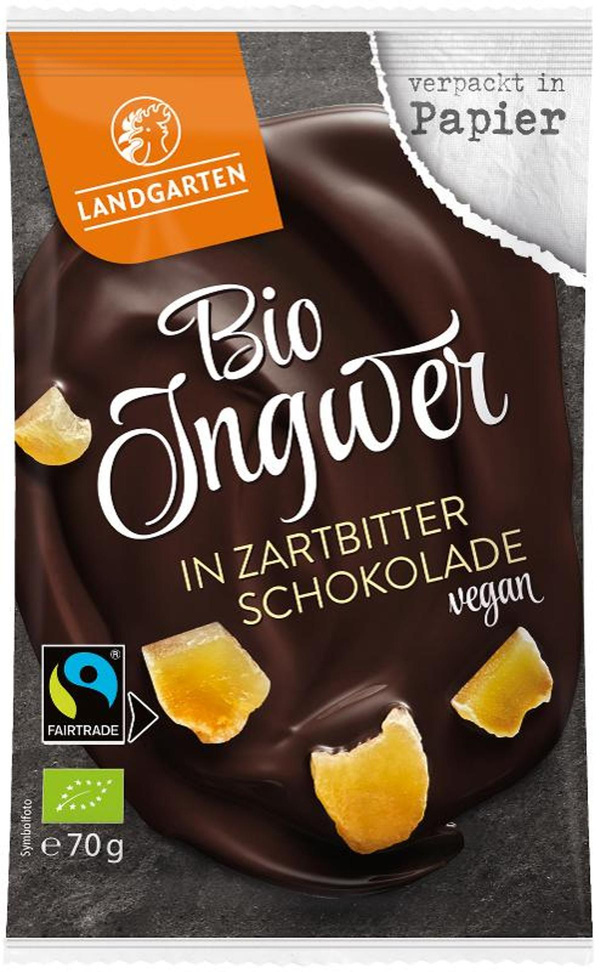 Produktfoto zu Landgarten - Ingwer in Zartbitter Schokolade - 70g