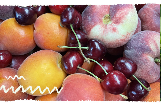 verschiedenes Steinobst: Aprikosen, Pfirische Kirschen