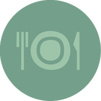 KI generiert: Grünes Icon mit Teller, Gabel und Messer als Hauptinhalt. Kein Text enthalten.