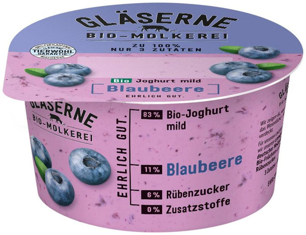 Produktfoto zu Gläserne Molkerei - Joghurt pur Blaubeere, 3,8% - 150g