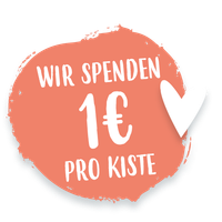 KI generiert: Ein Herz-Symbol mit dem Text: "WIR SPENDEN 1€ PRO KISTE".