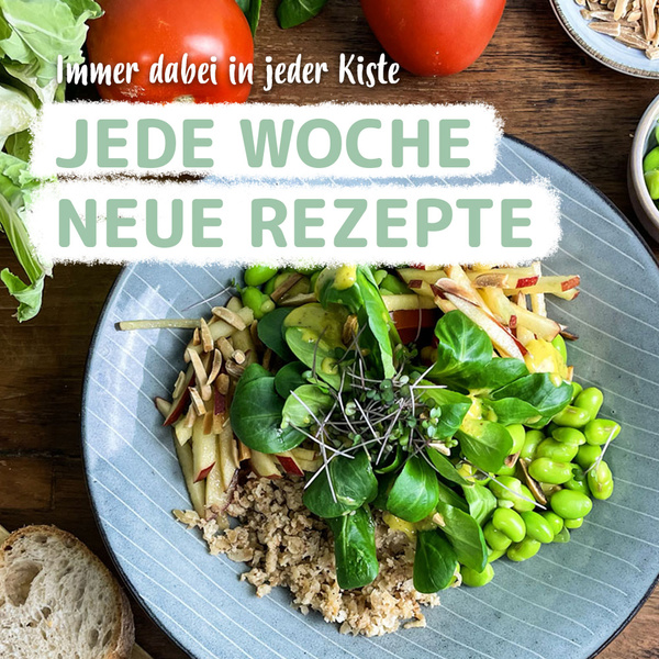  Jede Woche neue Rezepte. Immer dabei in jeder Kiste.