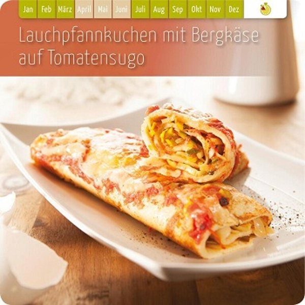Produktfoto zu Lauchpfannkuchen mit Bergkäse auf Tomatensugo