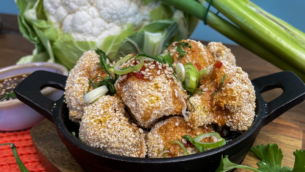 Rezeptbild für 138. Knusprige Blumenkohlröschen mit Asiasauce (vegan)